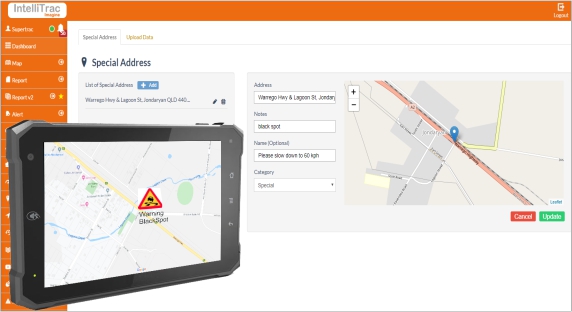 IntelliTrac IVMS Black Spot logging and alerts